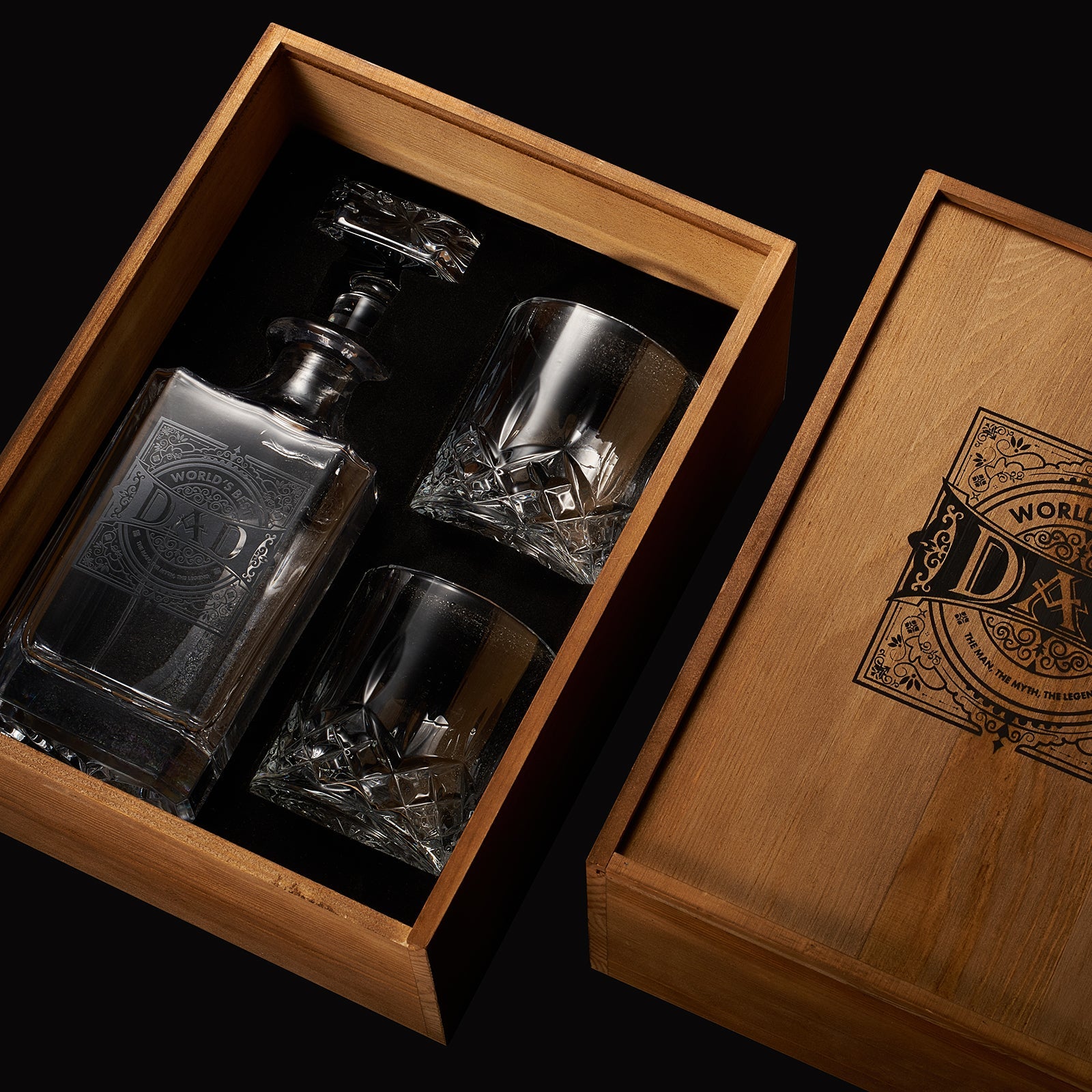 Gift for Dad Whiskey Decanter Gift Set | 730mL Decanter 2 Whiskey Glass | Father's Day, Birthday, Housewarming Gift for Your Loved One, Men, Dad, Him, Beautiful Wooden Gift Box-4