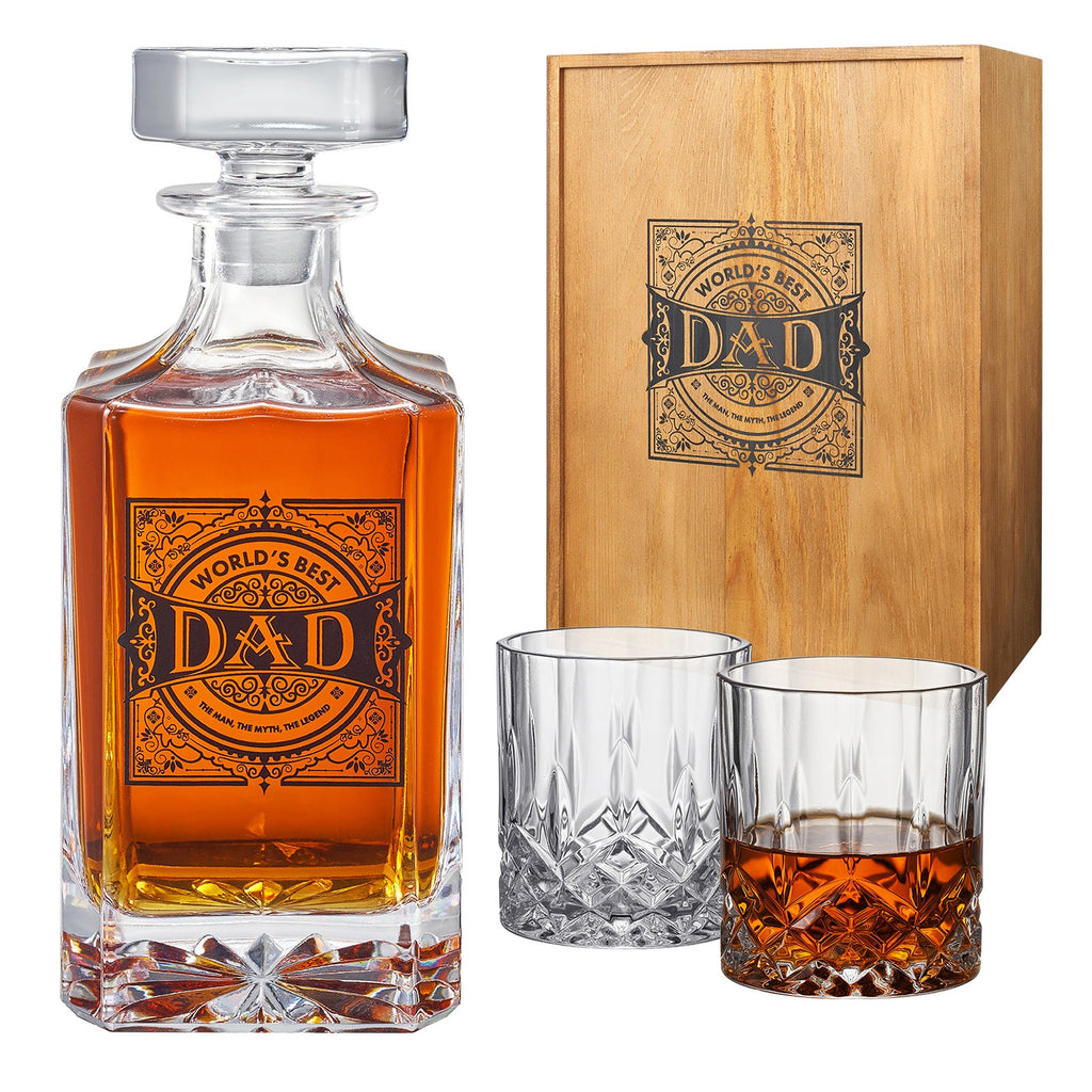 Gift for Dad Whiskey Decanter Gift Set | 730mL Decanter 2 Whiskey Glass | Father's Day, Birthday, Housewarming Gift for Your Loved One, Men, Dad, Him, Beautiful Wooden Gift Box-0
