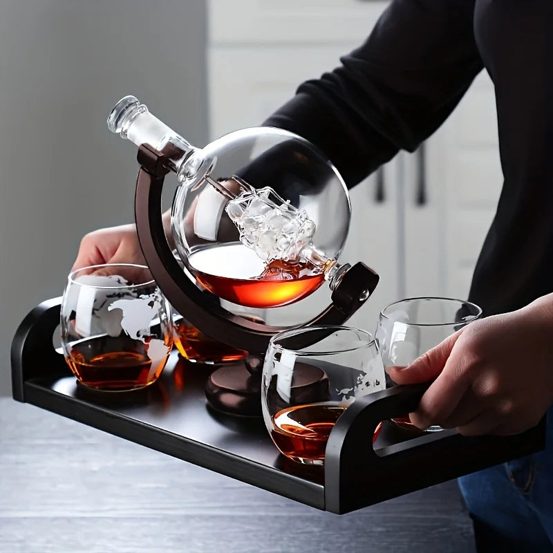 NNEOBA Globe Whiskey Decanter Set Lead-Free Glass Carafe-1