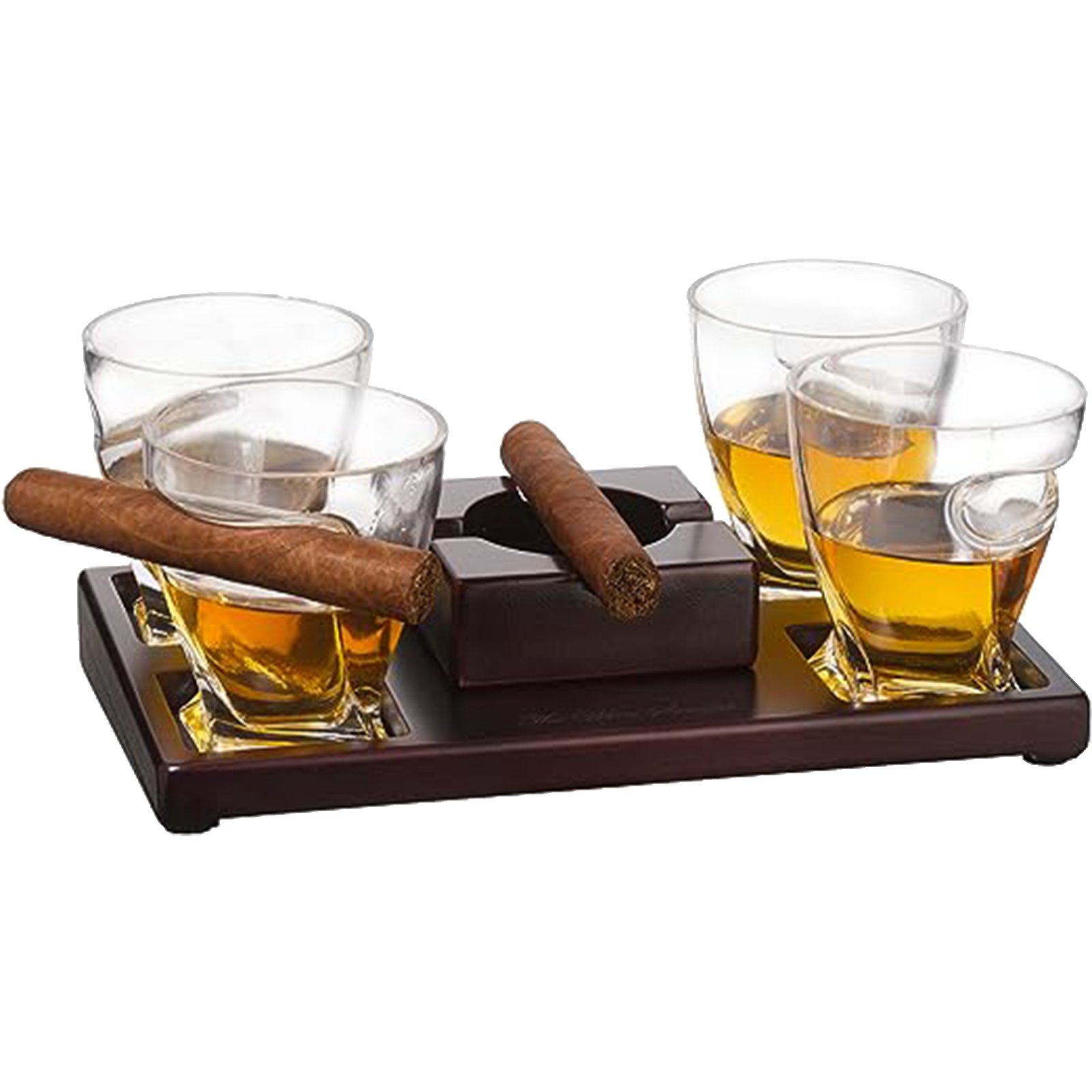 The Wine Savant Cigar Glasses Tray & Ash Tray, 4 Whiskey Cigar Glasses Slot to Hold Cigar, Whiskey Glass Gift Set, Cigar Rest, Accessory Set Gift for Dad, Men Home Office Decor Gifts, Man Cave-0